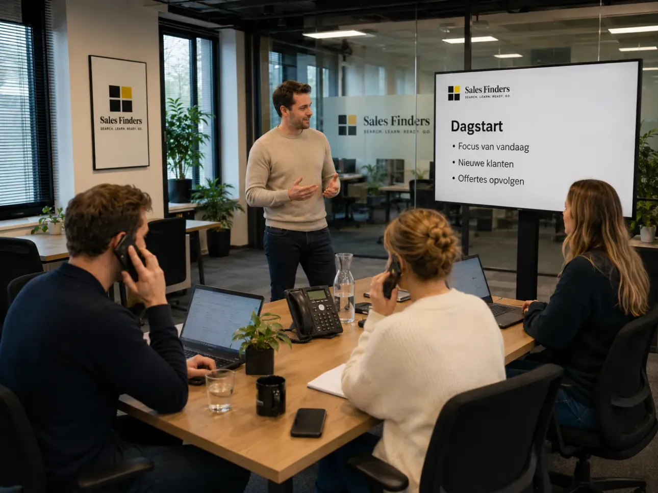 De dagstart: 15 minuten die de rest van de dag sturen Salesteam bespreekt staand de focus van vandaag, bij het artikel De dagstart: 15 minuten die de rest van de dag sturen