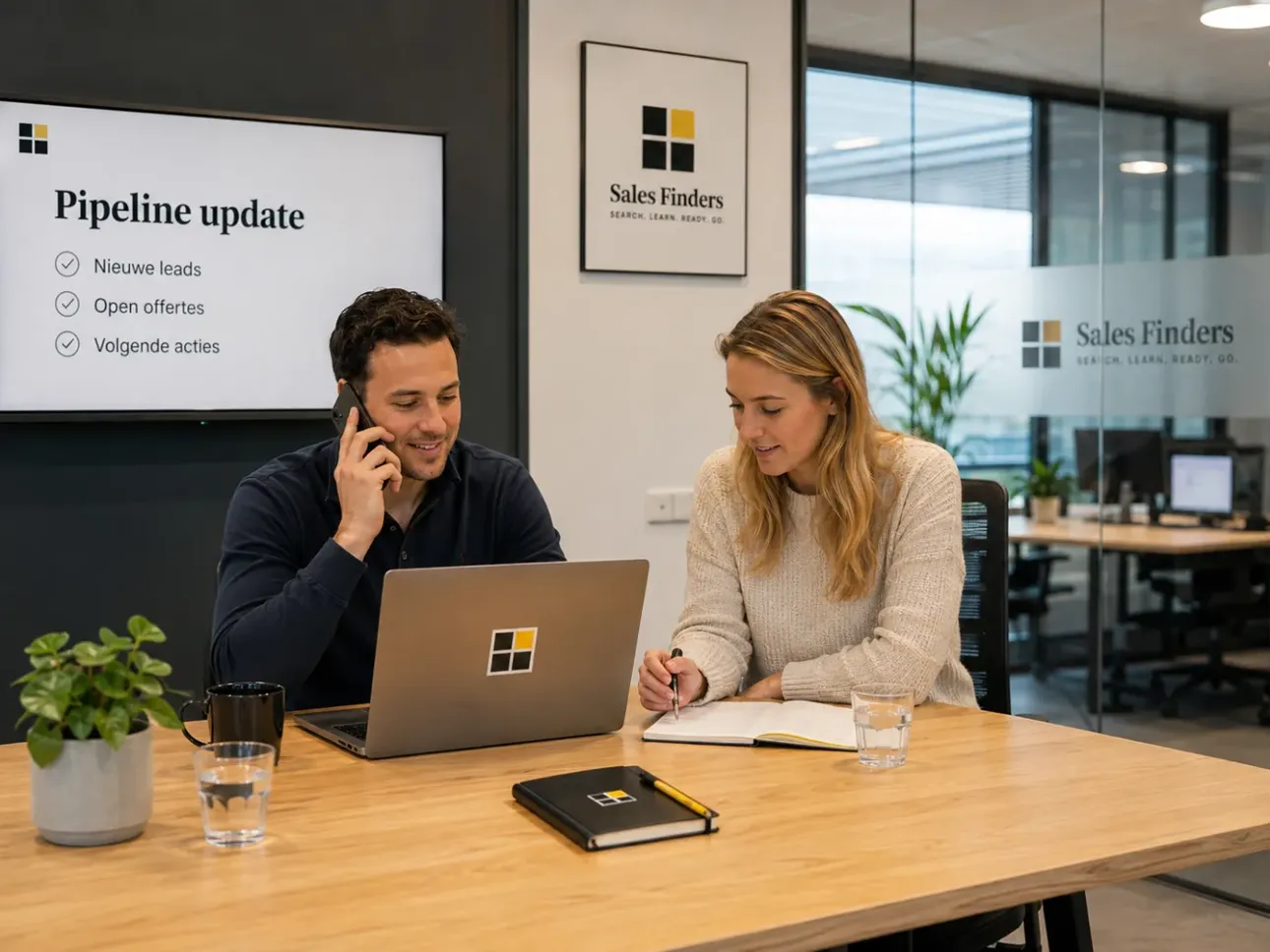 De wekelijkse pipeline review: het ritme dat je forecast eerlijk houdt Verkoper bespreekt de pijplijn-update met de salesmanager, bij het artikel De wekelijkse pipeline review: het ritme dat je forecast eerlijk houdt