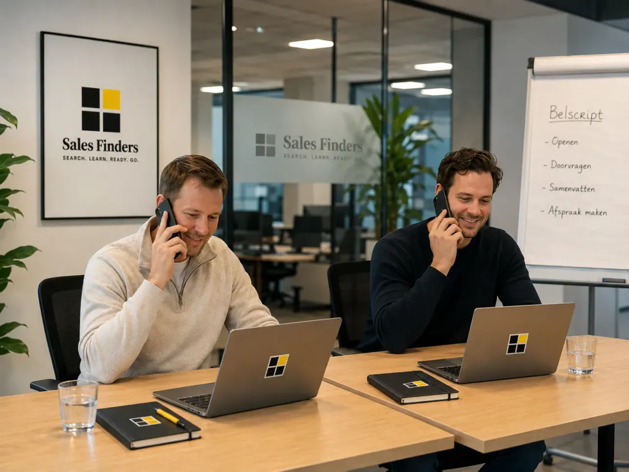 Account based marketing voor new business: van schieten naar landen Qualifiers bellen prospects met het belscript ernaast, bij het artikel Account based marketing voor new business: van schieten naar landen