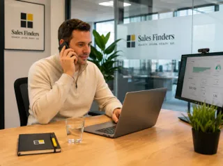 Customer success als groeimotor in B2B: van service naar omzet Accountmanager belt met het pijplijndashboard op het scherm, bij het artikel Customer success als groeimotor in B2B: van service naar omzet