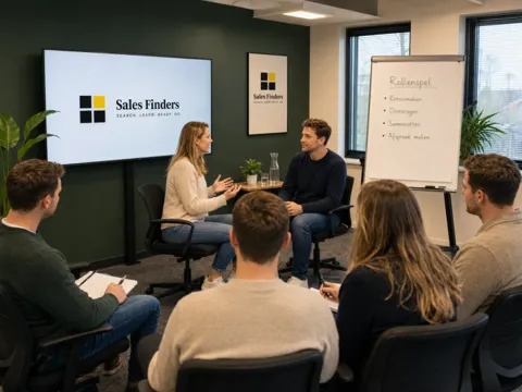Sales training B2B: waarom standaardtrainingen niet werken Rollenspel om het verkoopgesprek te oefenen, bij het artikel Sales training B2B: waarom standaardtrainingen niet werken
