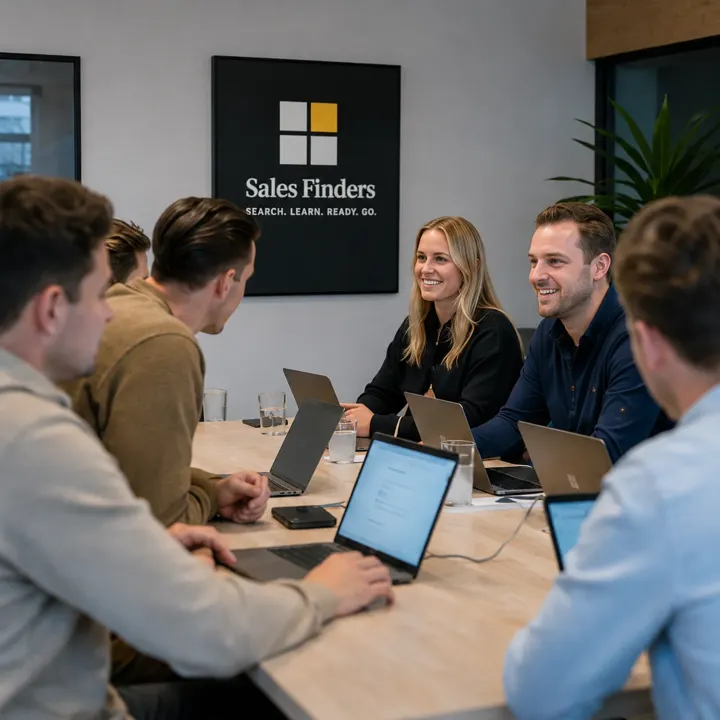 Het team van senior partners en coaches in overleg aan de grote tafel